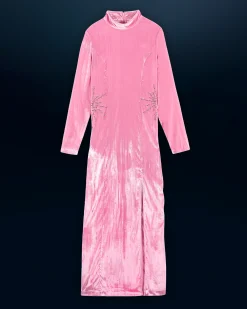 FROM FUTURE Vestito Lungo Maniche lunghe Velluto crinkle CrystalPink Cheap
