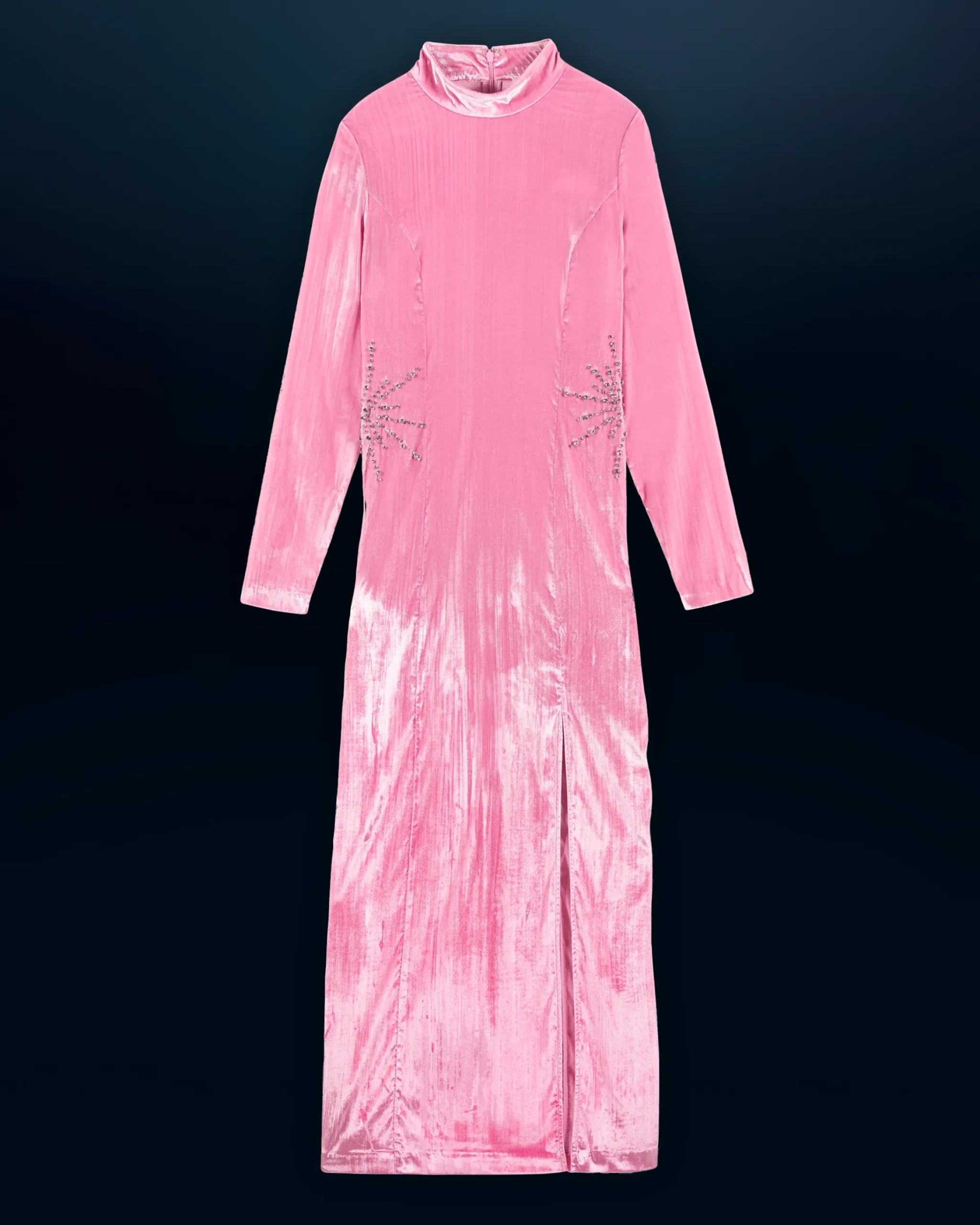 FROM FUTURE Vestito Lungo Maniche lunghe Velluto crinkle CrystalPink Cheap