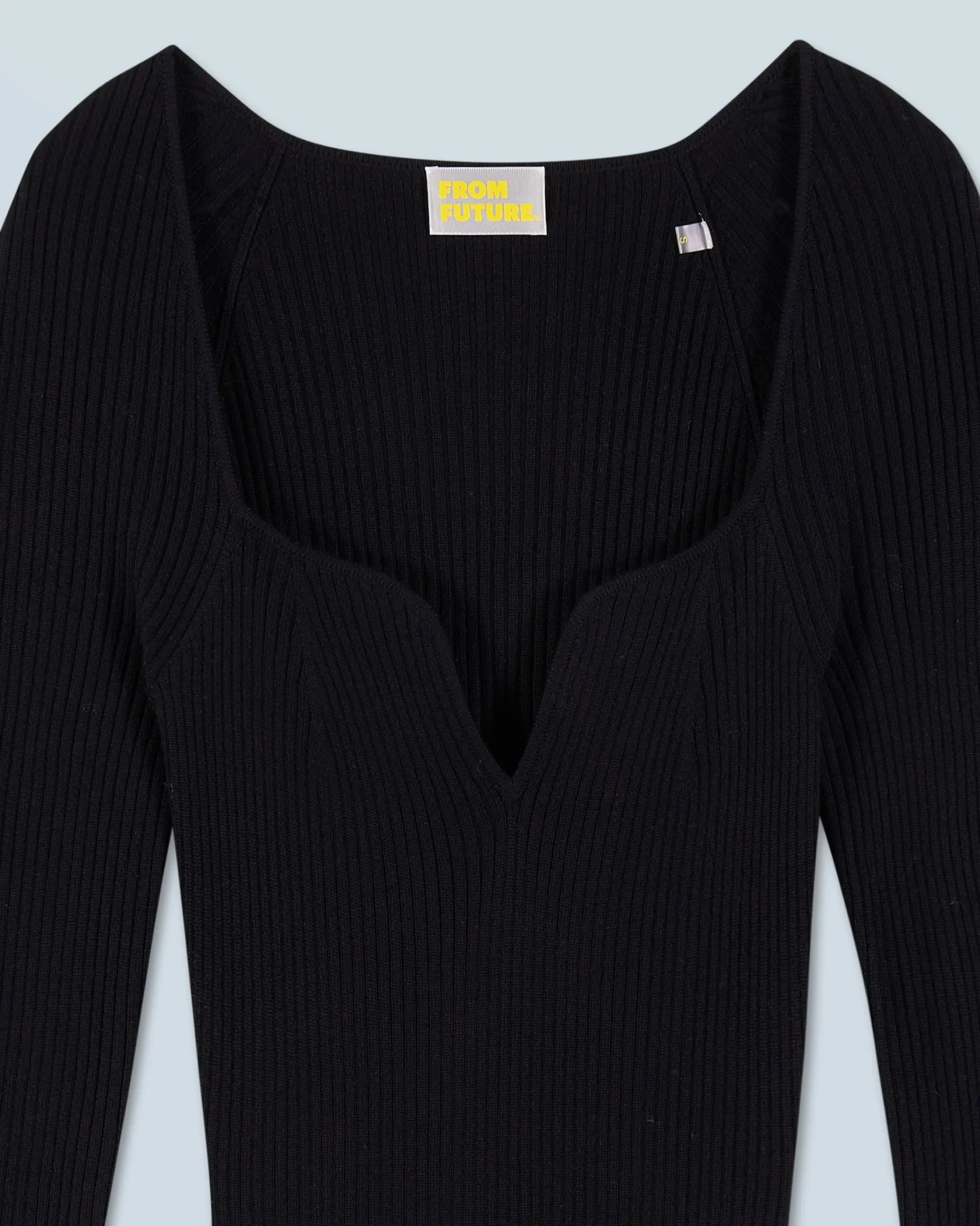 FROM FUTURE Vestito Lungo Maniche lunghe Scollo a cuore Nero Hot
