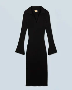 FROM FUTURE Vestito Lungo Maniche lunghe Collo a polo Nero Outlet