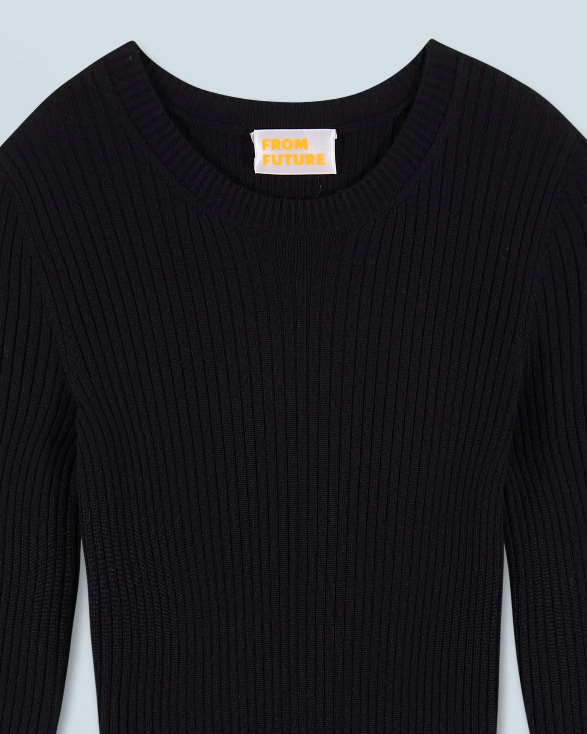 FROM FUTURE Vestito Lungo Maniche lunghe a Coste con Spacco Nero Best