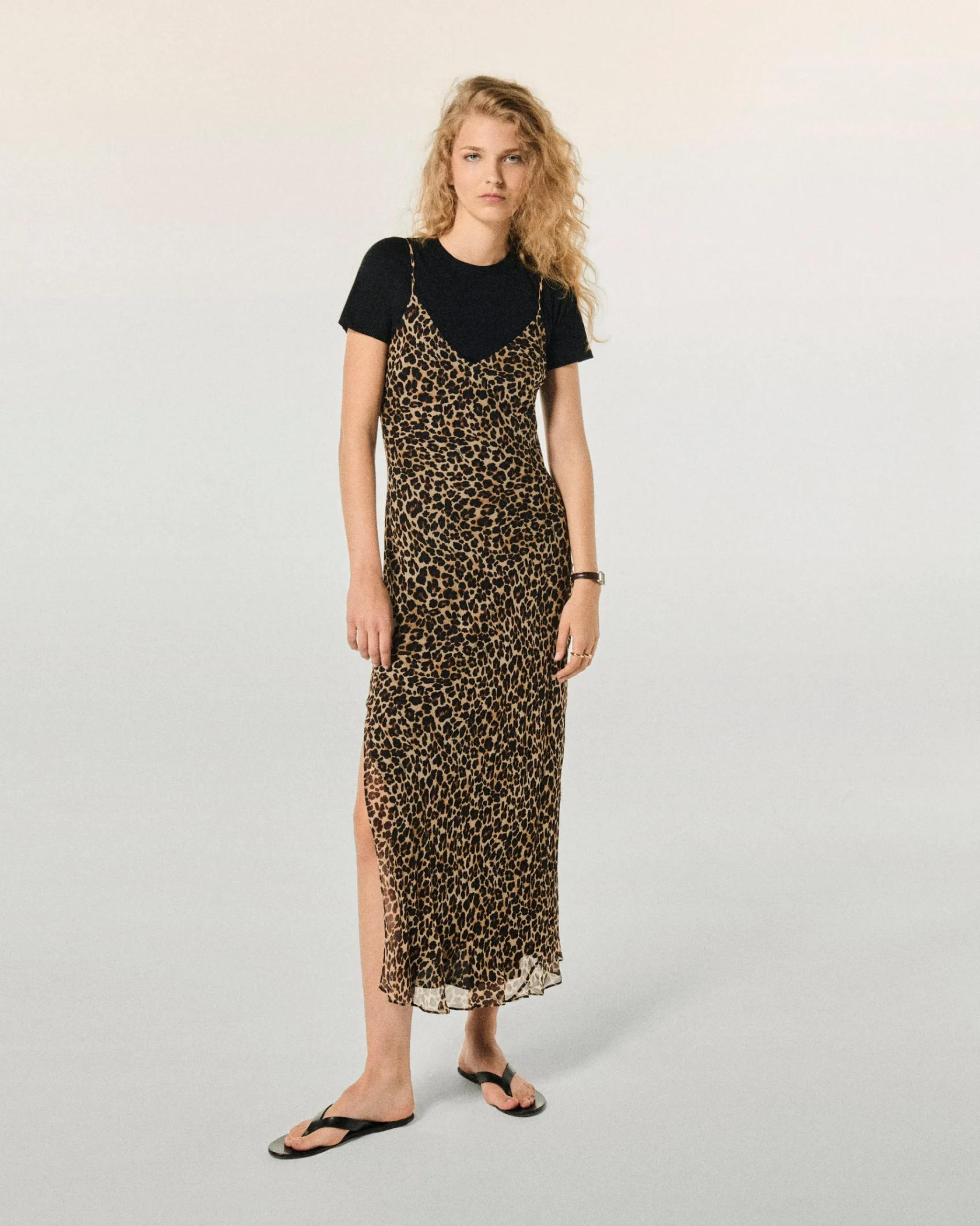 FROM FUTURE Vestito Lungo Spallina Mussolina WinterLeopard New