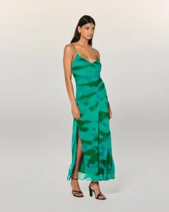 FROM FUTURE Vestito Lungo Spallina Mussolina MarvelousGreen Cheap